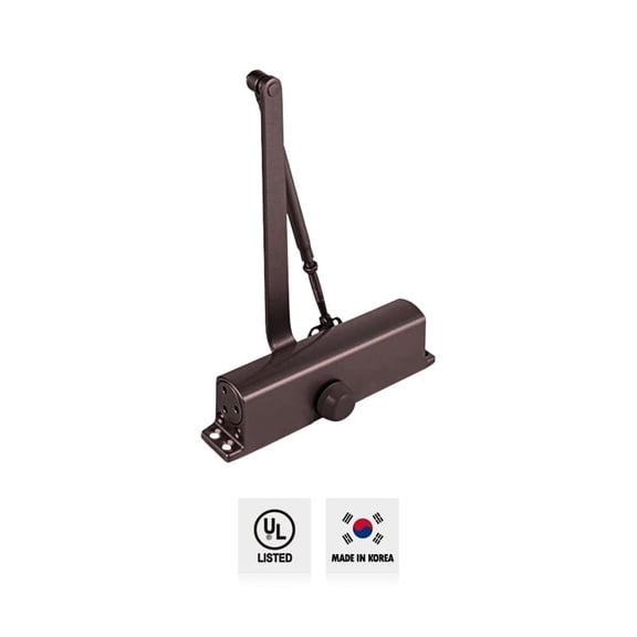 Premier Lock Adjustable Door Closer, Commercial grade, Fits 99–132 lb Doors, Dark Finish