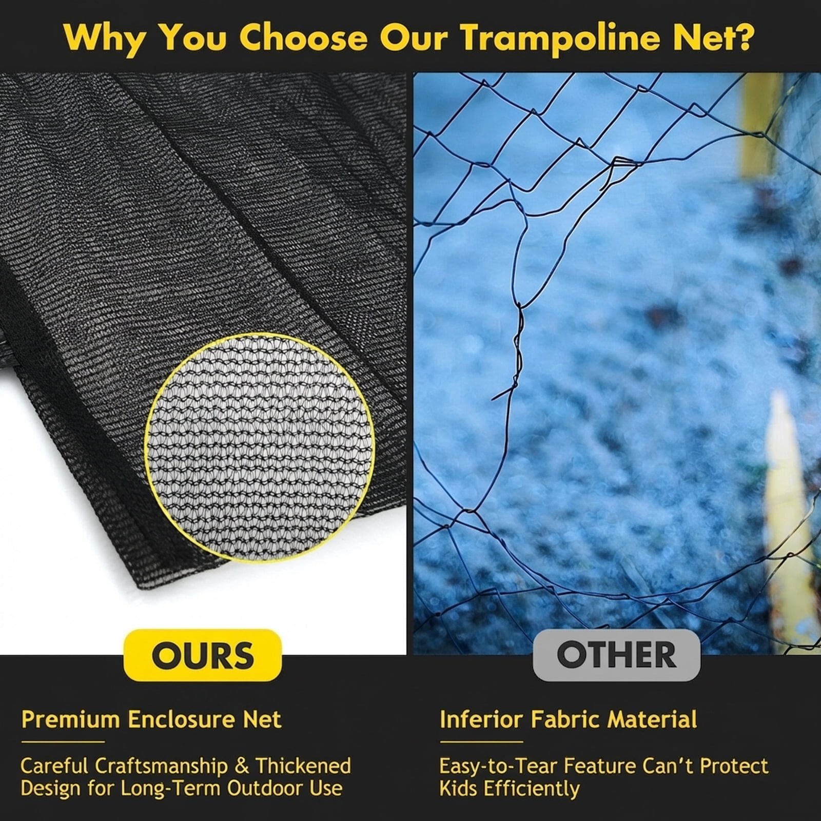 Redsmile Trampoline Safety Replacement Protection Enclosure Net-16 ft - Premium PE Safety Enclosure for Kids Outdoor Play