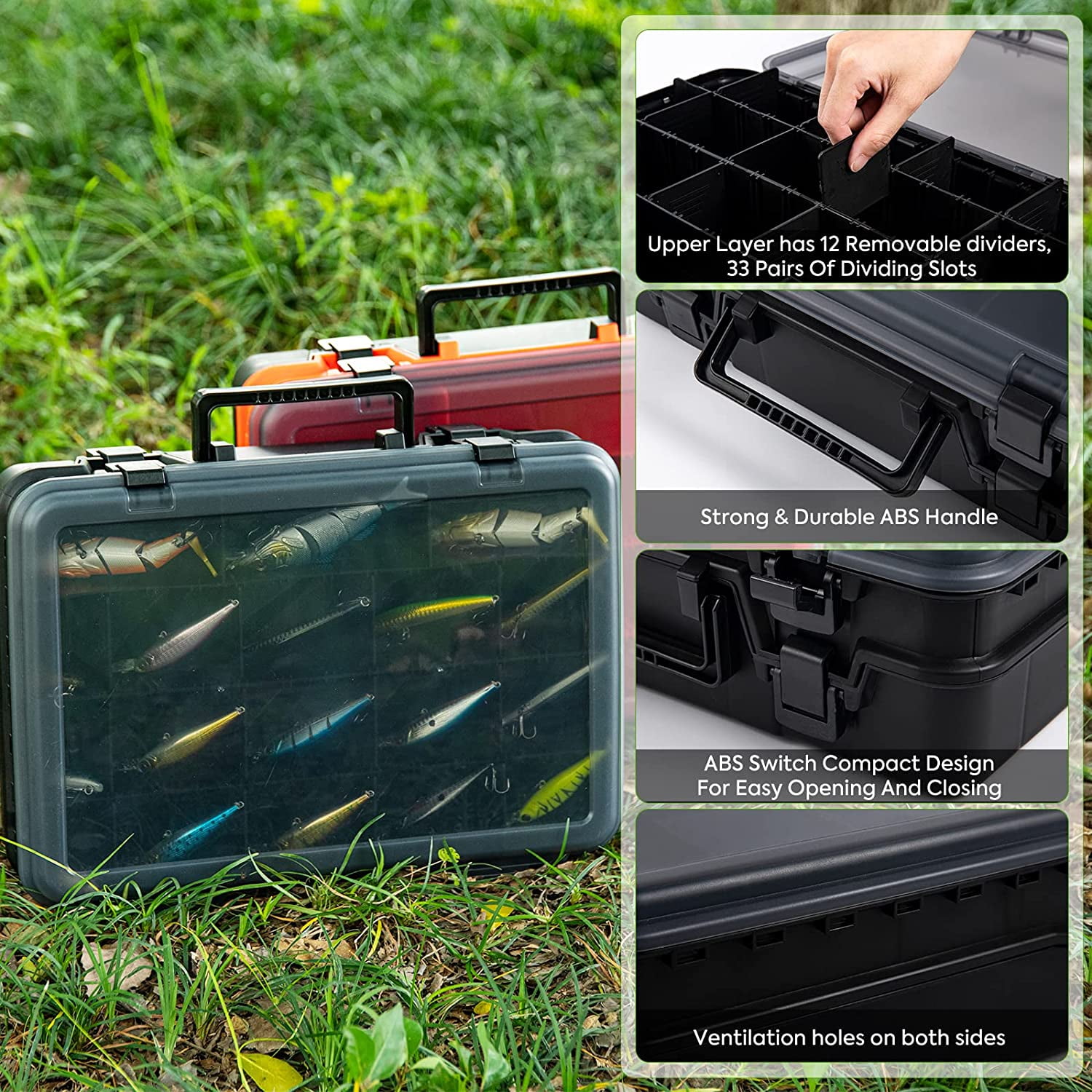  Sjqecyfv Large Tackle Box Double Layer Tackle Box Organizer  Storage with Handle Camping Storage Containers Tool Box : Sports & Outdoors