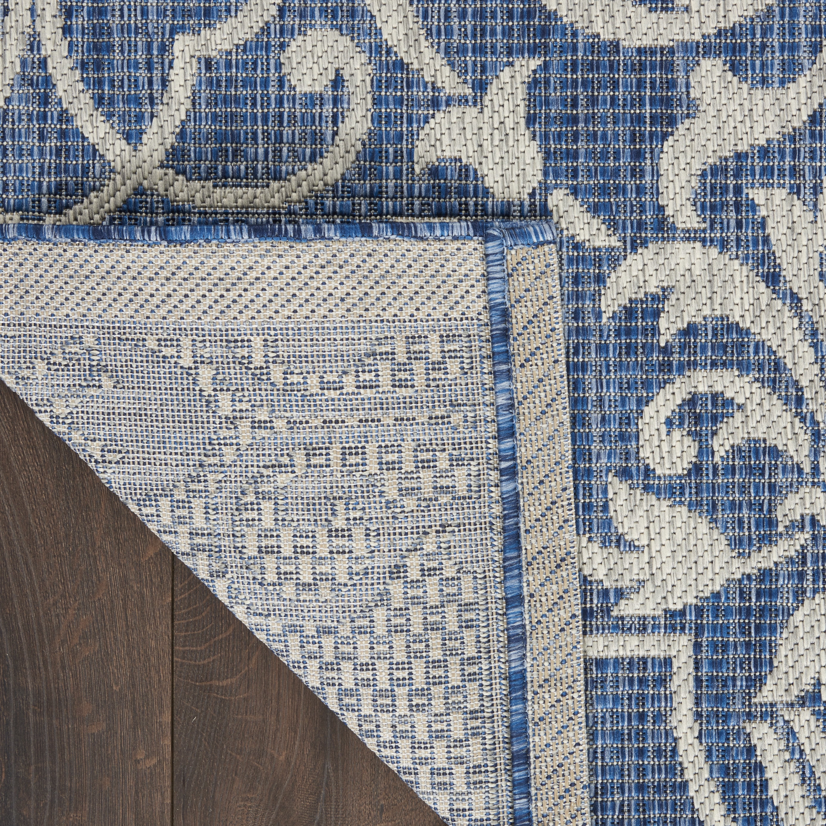Nourison Garden Party Indoor/Outdoor Transitional Damask Denim 2'2" x 7'6" Area Rug, (8' Runner)