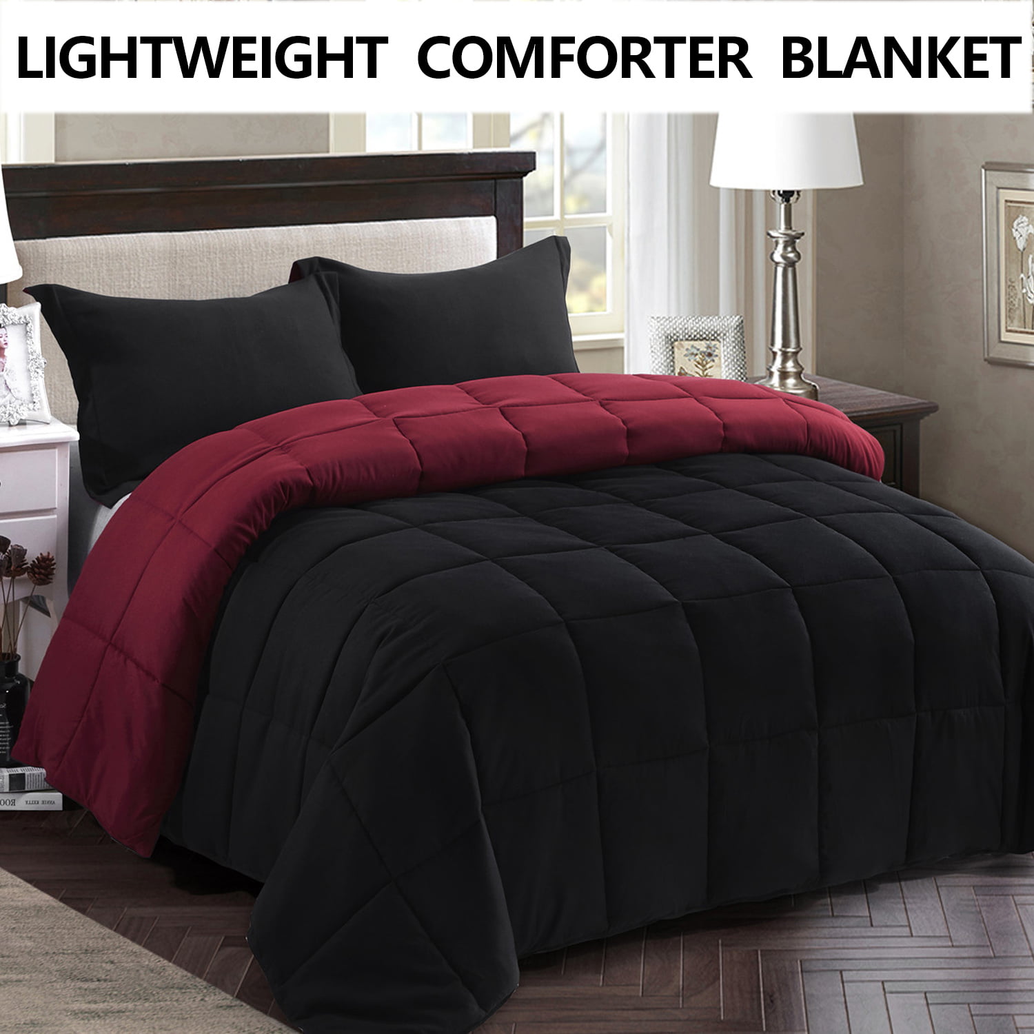 Down Alternative Supreme Plush Comforter Blanket Full/Queen 3 PC Set Burgundy 