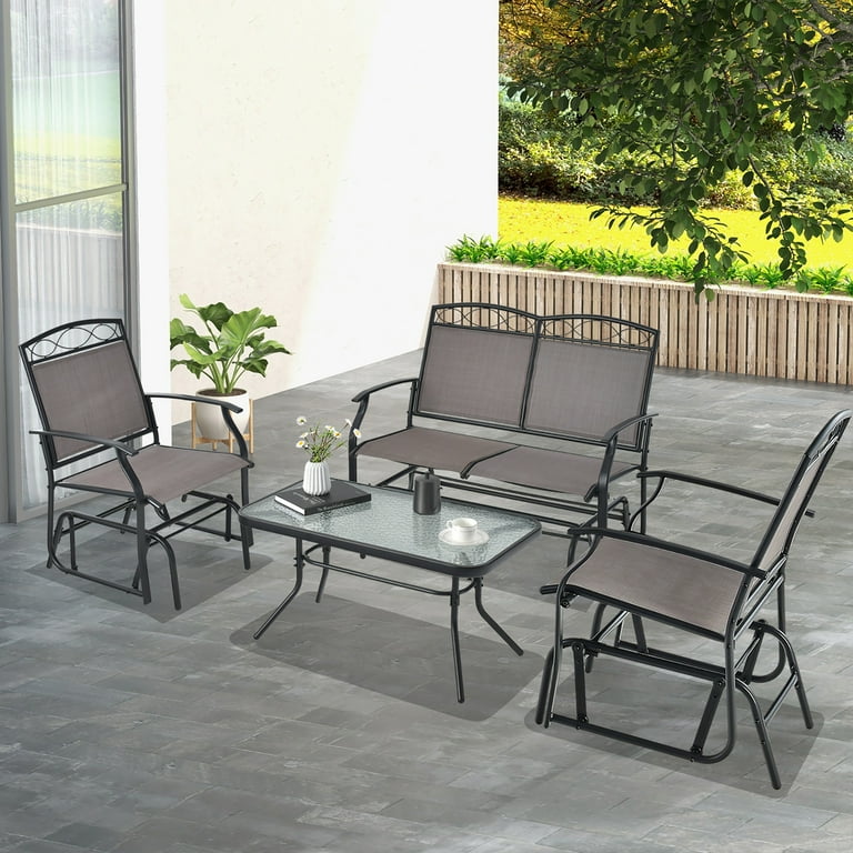 Gymax Patio Swing Glider Chairs Set of 2 Outdoor Metal Glider Armchairs Garden Poolside