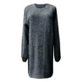 thumbnail image 2 of WTXUE Plus Robes Taille, Robes en Tricot à Manches Longues Évasées à Col Ras du Cou, Robe Chandail Tendance à Manches Robes Chandail Unies Vestidos Mi-Longues pour Femmes Grande Taille, Gris Taille 3TG(US:12), 2 of 6
