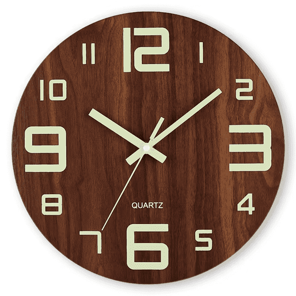 VOCOO 12" Retro Tuscan Country Luminous Wooden Wall Clock, Silent Non-Ticking Energy-Absorbing Luminous Numbers and Hands Wall Clock for Living Room Home Kitchen Decor, Birthday Gift