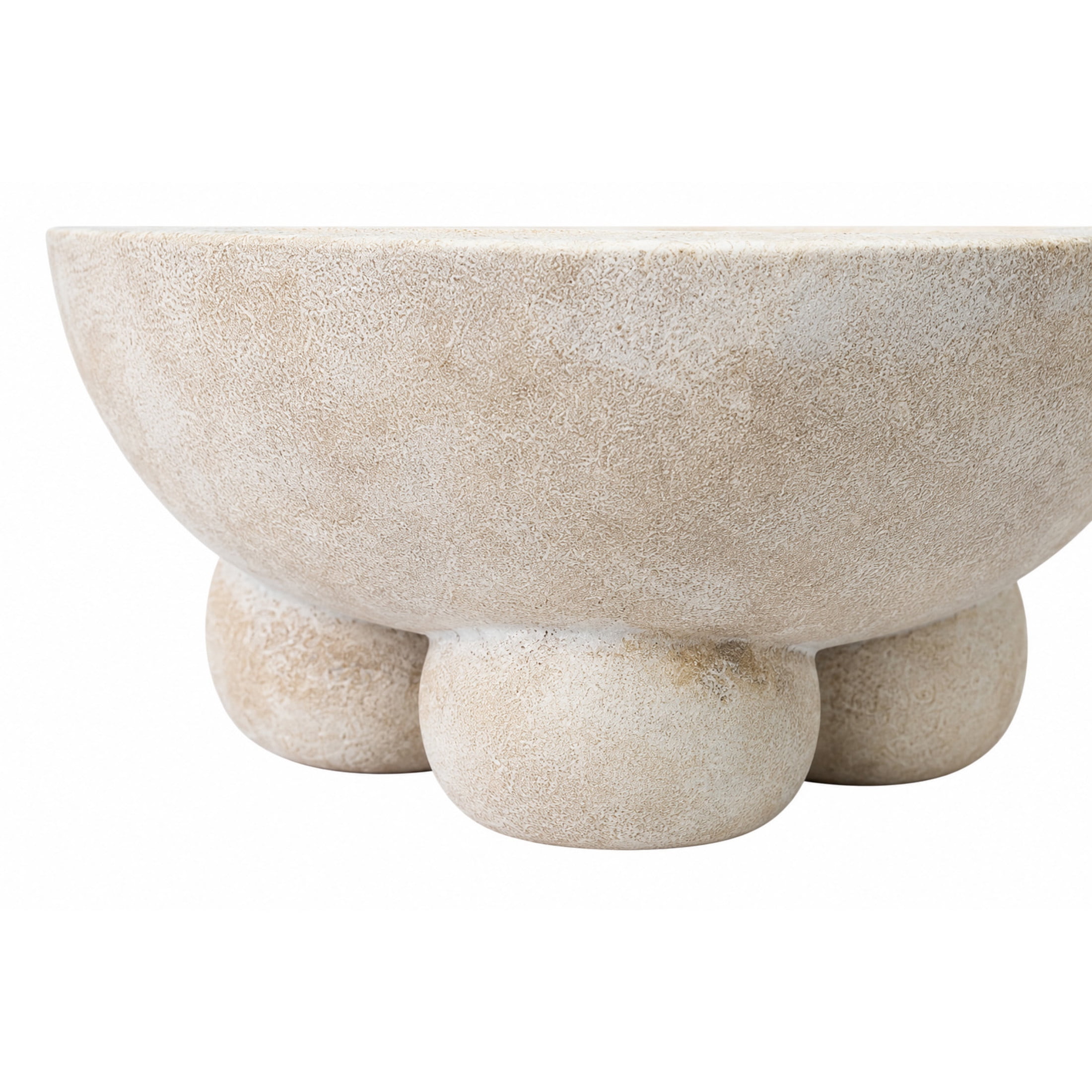 DecMode 11" Round Antique Style Washed Cream Ceramic Decorative Bowl with Three Round Legs