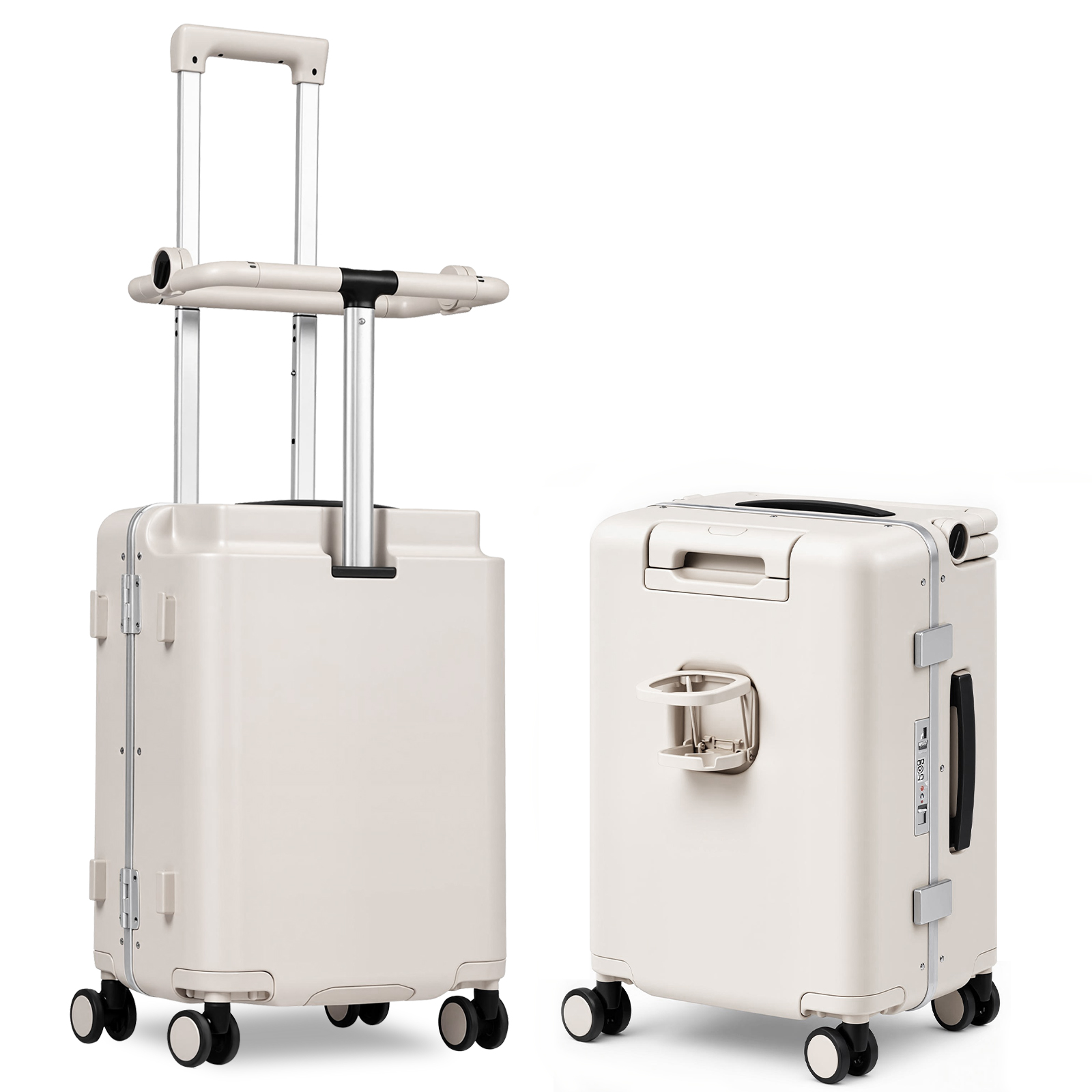 Advwin 20" Ride On Luggage with Foldable Seat, Cup/Tablet Holder, 6 PCs Packing Cube Set & TSA Lock, Hard Shell PC Spinner Travel Suitcase for Kids & Adults, Beige