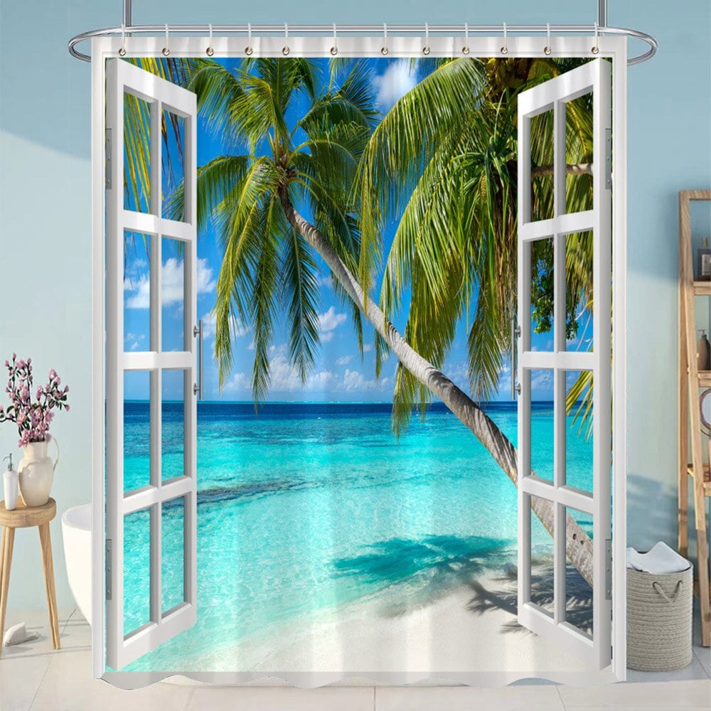 Simulation Window Beach Forest Outdoor Shower Curtain Tropical Seaside