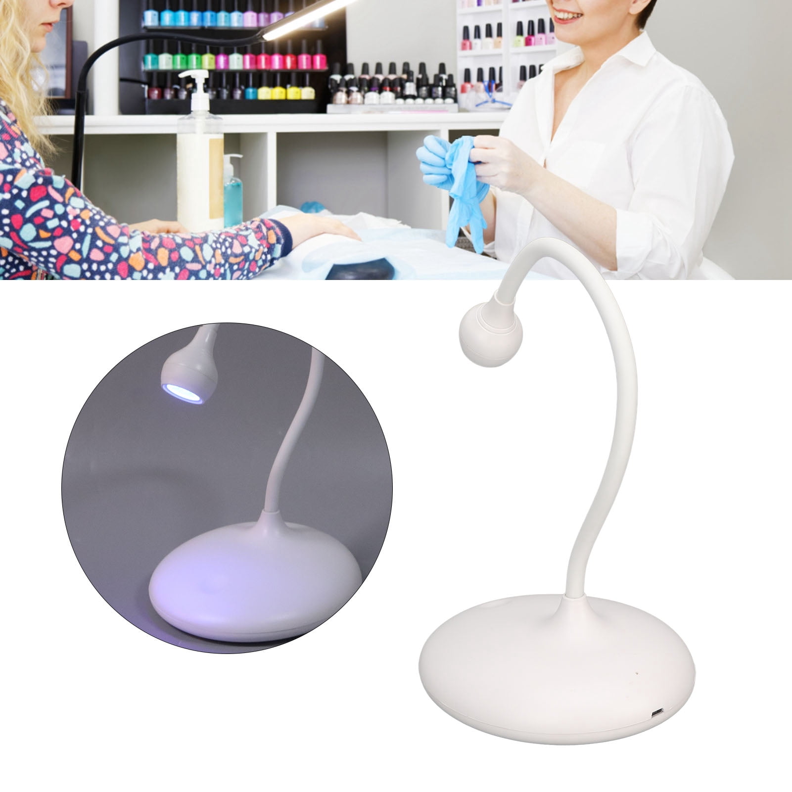 Yajisi UV LED Nail Lamp with 360 Degree Rotatable Gooseneck Flexible 3 Level Brightness Gel Curing Light Built-in Rechargeable Desk Nail Polish Dryer Tool, 5.9 inches / 15 cm