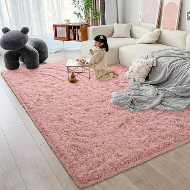 SUSUZI 5' x 7' Shaggy Area Rug, 2 Inch Thick Fluffy Plush Carpet with Non-Slip PVC Back, Soft Polypropylene Floor Rug for Bedroom Living Room Kids Room Home Décor, Pink