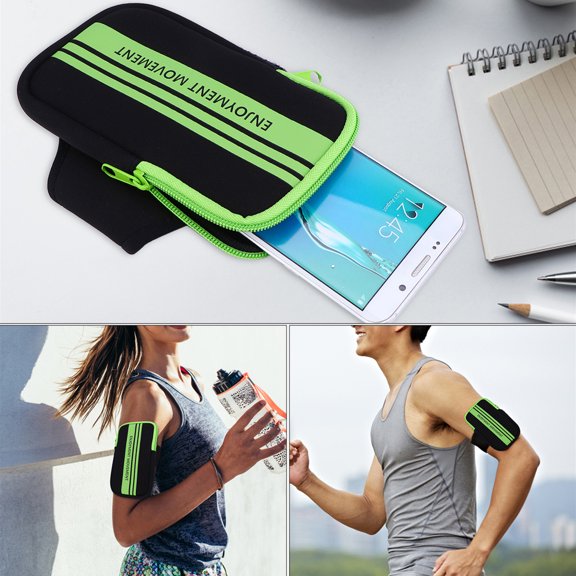 OUNONA 1Pc Sports Armband Phone Bag Green with Headphone Cutouts for Outdoor Use