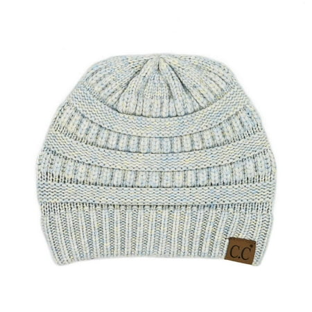 Trendy Warm Chunky Soft Stretch Cable Knit Beanie Skully, Snuggly Soft Pastel Blue Mix