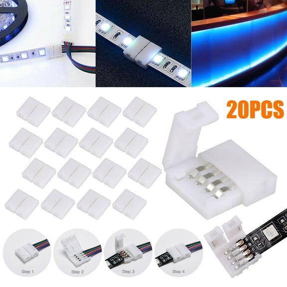 20pcs 4 Pin Solderless Waterproof LED Strip to Strip Connector RGB Flex LED Ribbon LED Rope LED Tape Light Gapless Adapter for 10mm Wide Waterproof SMD 5050 RGB Flexible LED Strip Light