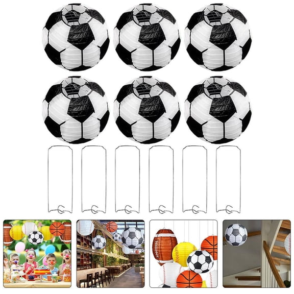 BESTYASH 6Pcs Soccer Shape Hanging Lanterns Assorted Color Metal Decoration Party Atmosphere Enhancement for Fan Gear