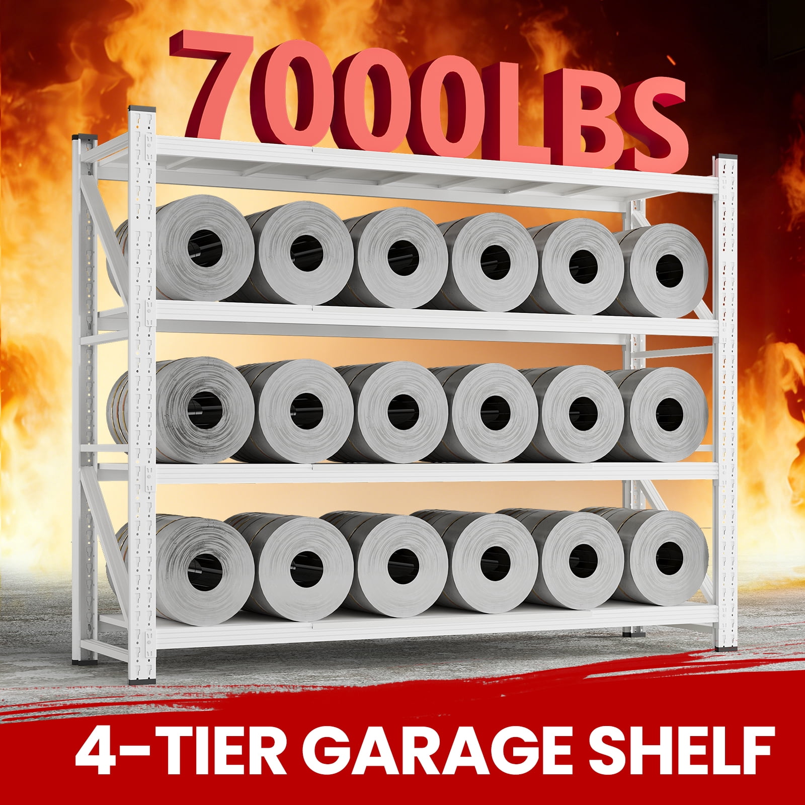 AUHUP 4-Tier Garage Storage Shelves 7000LBS Heavy Duty Metal Shelving 79" W Shelving Unit for Warehouse,Basement Industrial,Commercial Utility Rack Shelf, White, 79"H x 79"W x 24"D