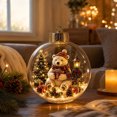 thumbnail image 3 of Clear Glass Christmas Ornament Ball with Teddy Bear, Mini Christmas Tree Scene Inside, Gold Crown Hanging Tree Decoration, 3.2x3.2 Inch, 1 Count, 3 of 7