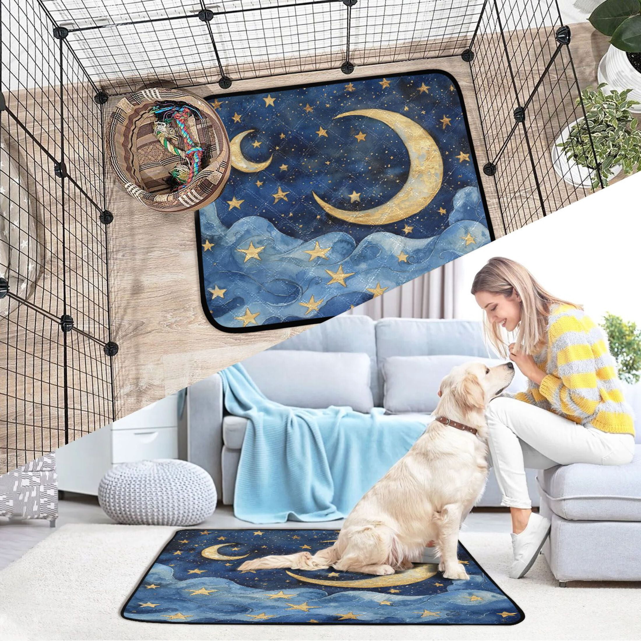 Qxltty Cloudy Sea Night Sky Cat litter Pads Pet Set of 3 Diaper Mats Center Anti-leakage Layer Absorbent Soft and Comfortable