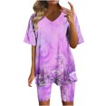 thumbnail image 1 of Blusas para las Mujeres Casual Impreso Cuello en V Manga Corta Blusa Pantalones Cortos, Conjuntos de Ropa para las Mujeres, 1 of 7