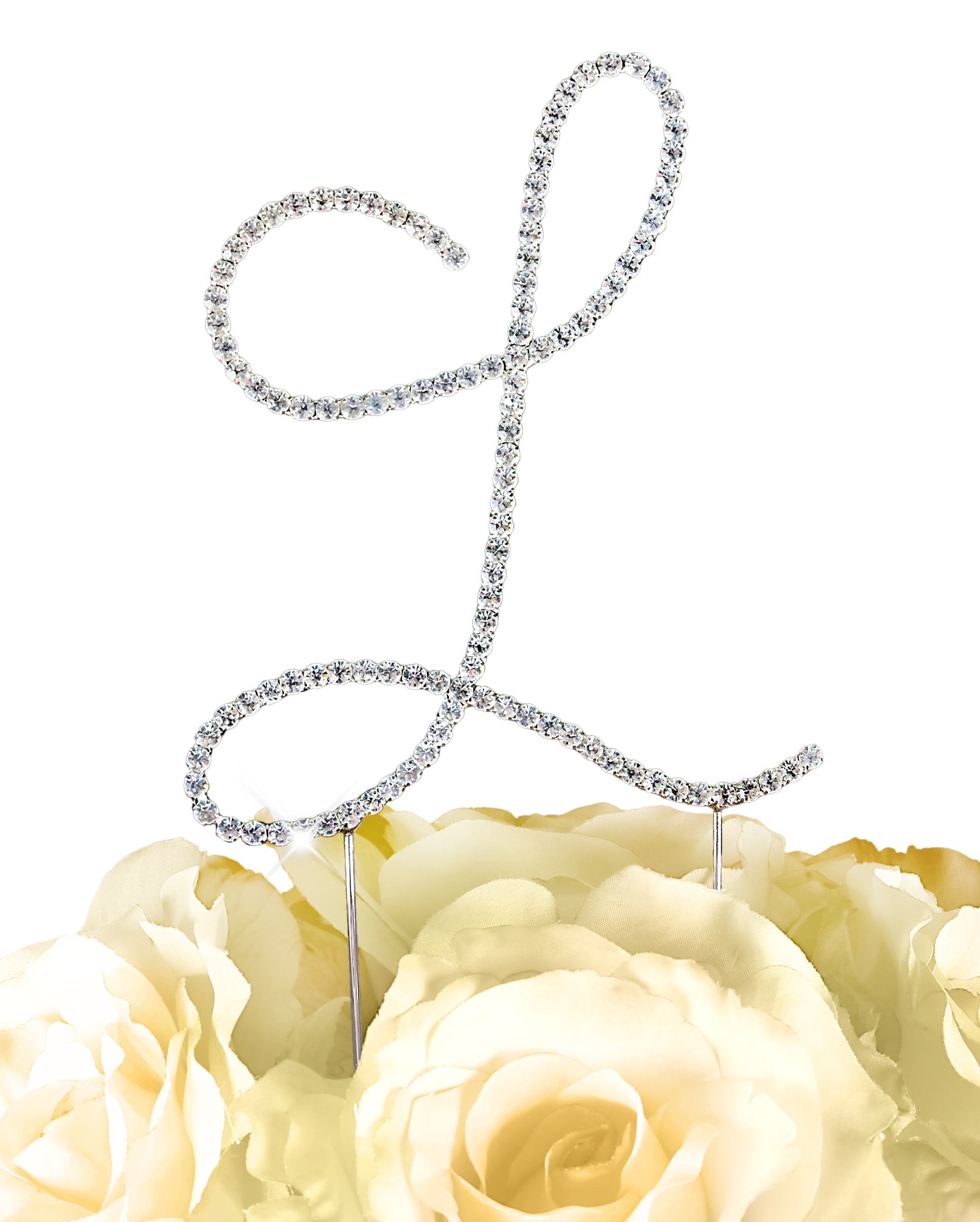 Simply Elegant Rhinestone Monogram Cake Topper - Letter L - Silver ...
