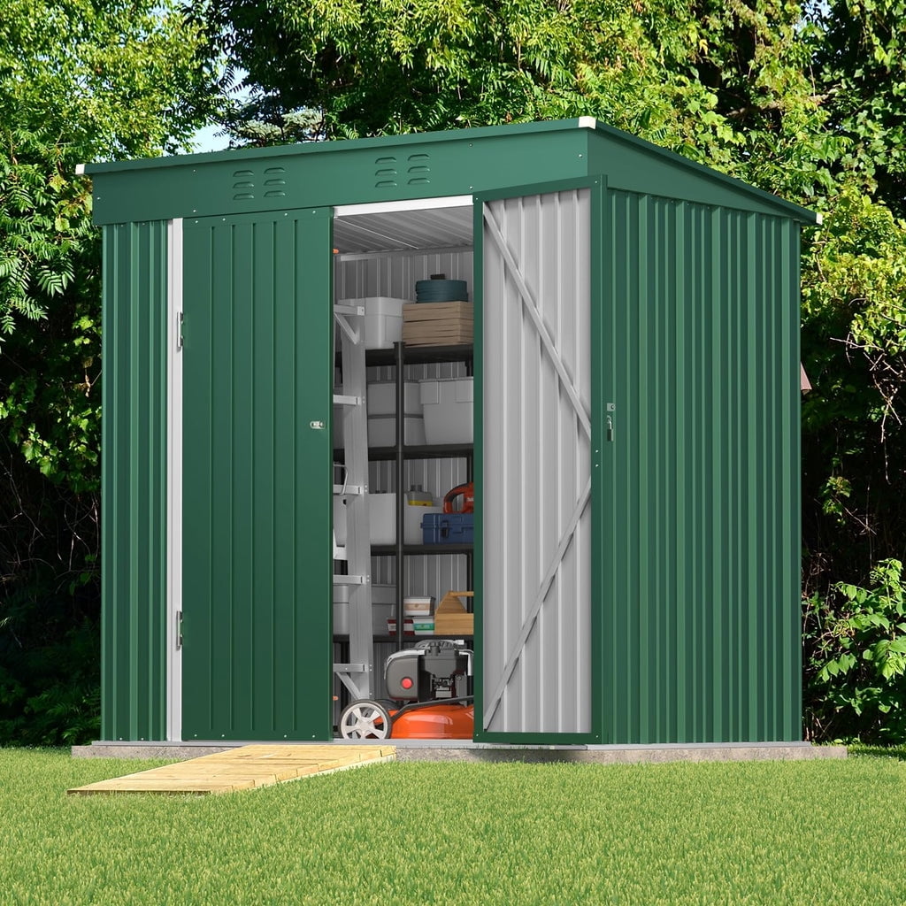 6' x 4' Outdoor Storage Shed with Lockable Doors, Aiho Metal Garden Shed, Sheds & Outdoor Storage for Backyard, Garden & Patio Organization - Green