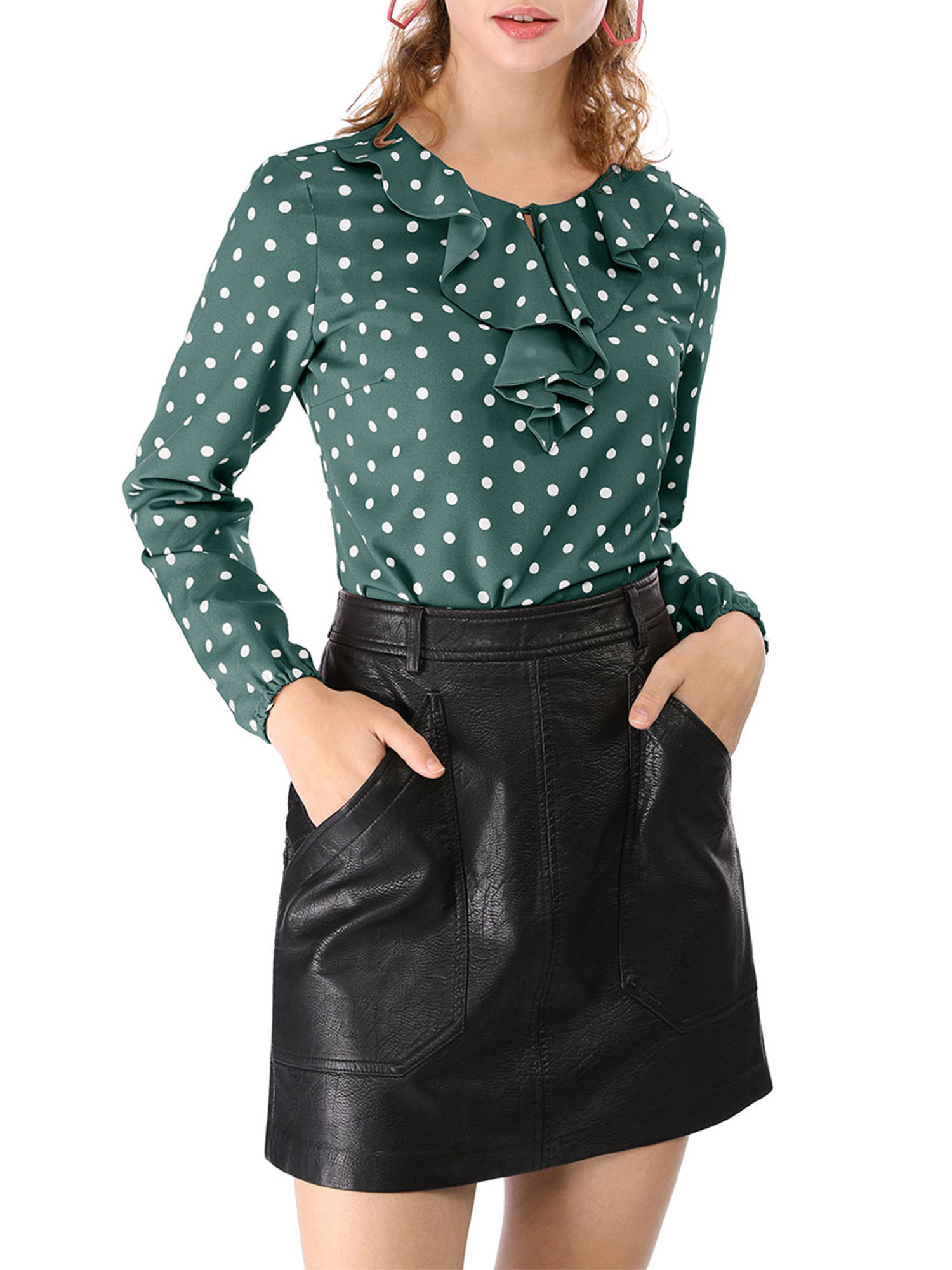 green polka dot blouse