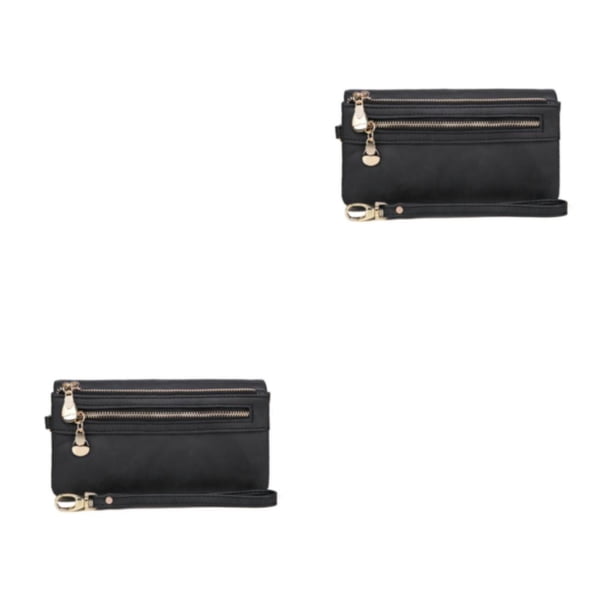 Sonducket Cartera de cuero PU para mujer, portátil, Color sólido, con cremallera, carpeta de fotos, tarjetero, monedero para niñas, Notecase, Negro 2piezas