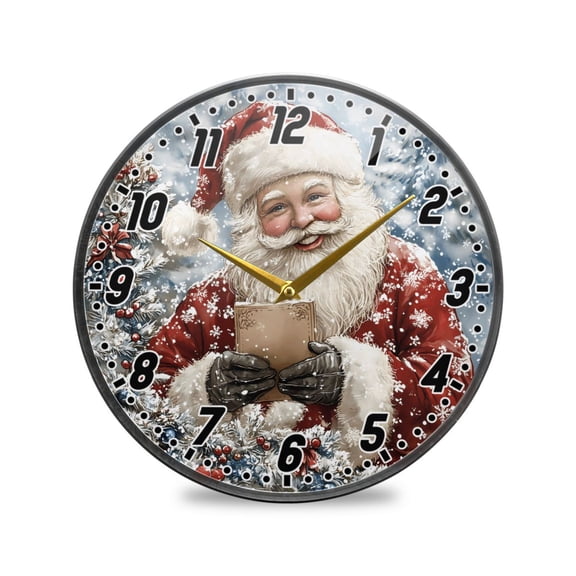 Wall Clock Battery Operated Non-Ticking Silent for Living Room Bedroom Kitchen Office Decor Santa Claus Hold Letter 9.5"