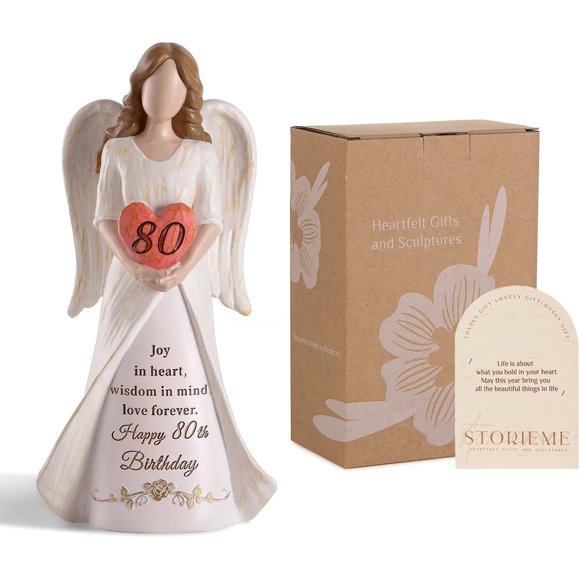Storieme 80th Birthday Gifts for Women: Best Happy Birthday Gift for 80 Year Old Woman Moms Grandmothers Friends, Unique Birthday Angel Figurine Decorations