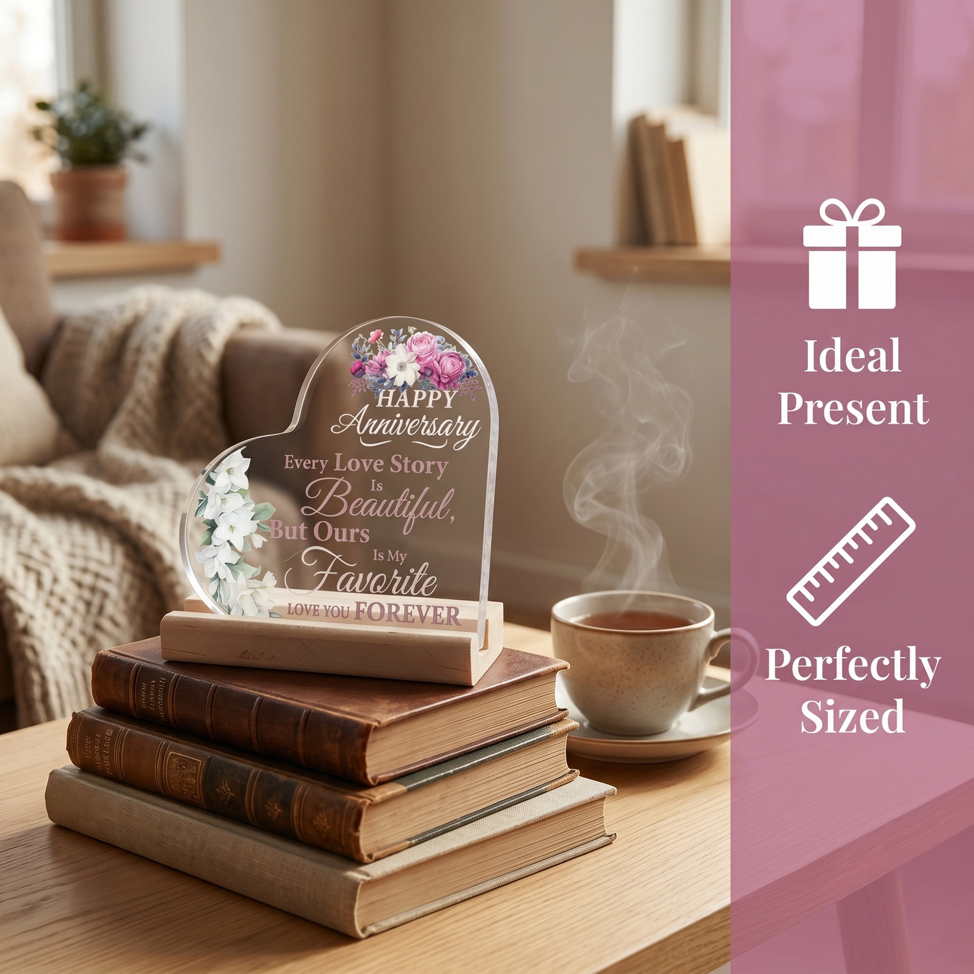 Unique Bargains Heart Wooden Sign  Square Tabletop Decor with Wooden Base  ["Style A"]