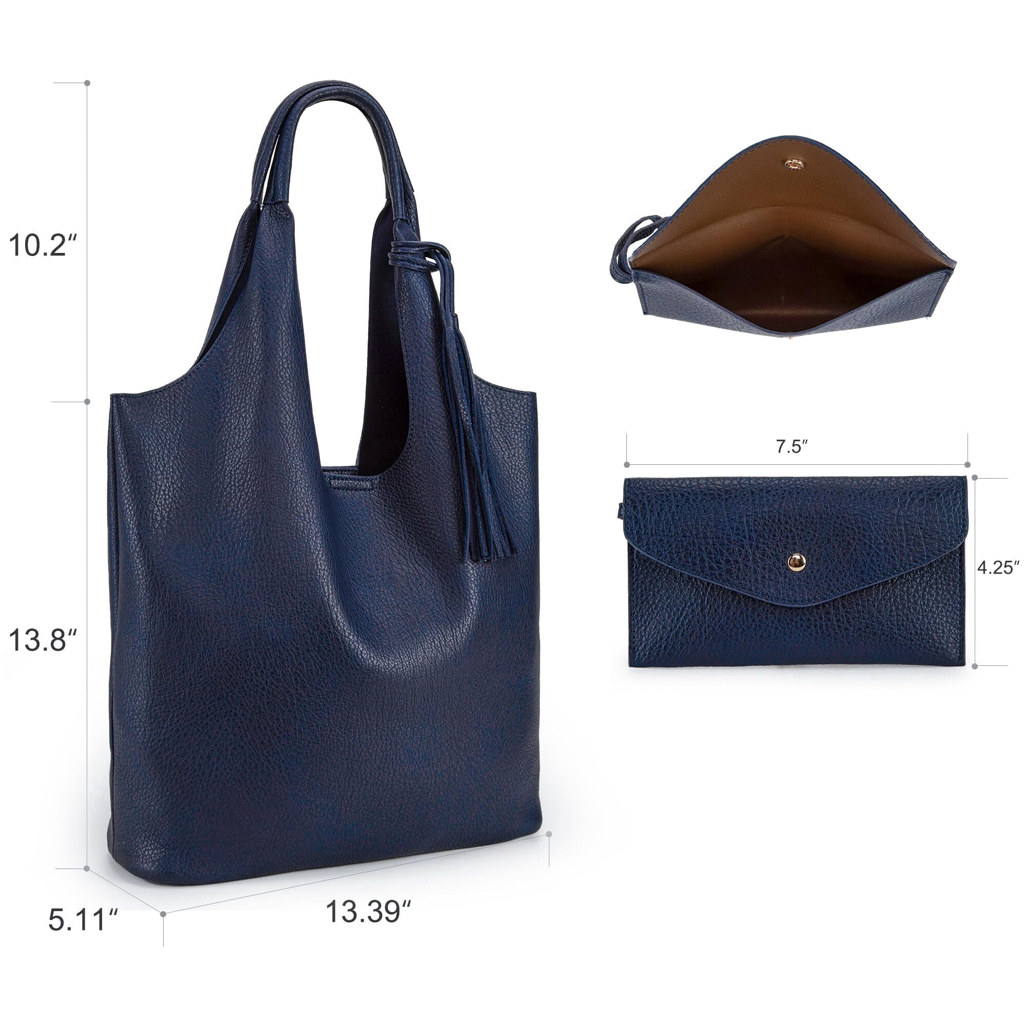 Montana West Slouchy Hobo Bags for Women Soft Designer Shoulder Purses Ladies Top Handle Handbag, Dark Blue