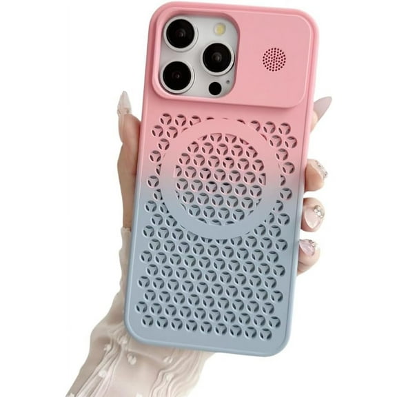 Gradient Two Color Honeycomb Heat Hole Case, Magnetic Suction, Raised Lens Protection, Large Hole Lens, Drop Proof, for iPhone 15 14 13 12 11 Pro Max Plus Phone Case (P5,iPhone 14)