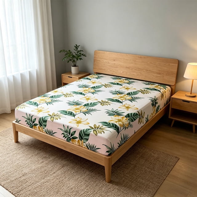 EGNMCR Fitted Sheet Comfortable Cool Fitted Sheets With Floral Patterns Mattress Protective Cover Easily To Clean And Maintain Double Bed Or Singles Bed Sheets polyester Fitted sheet