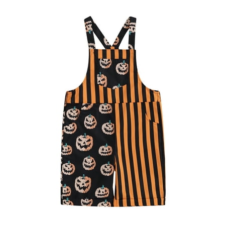 

MIPREWUY Baby Bib Overalls Halloween Pumpkin Print Sleeveless Suspenders Jumpsuit with Pockets for Newborn Infant Cute Clothes