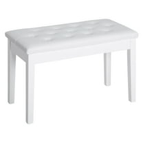 SAZYY Piano Bench with Storage, Wooden Duet Seat with White Faux Leather Button Tufted Cushion, for 2 Person