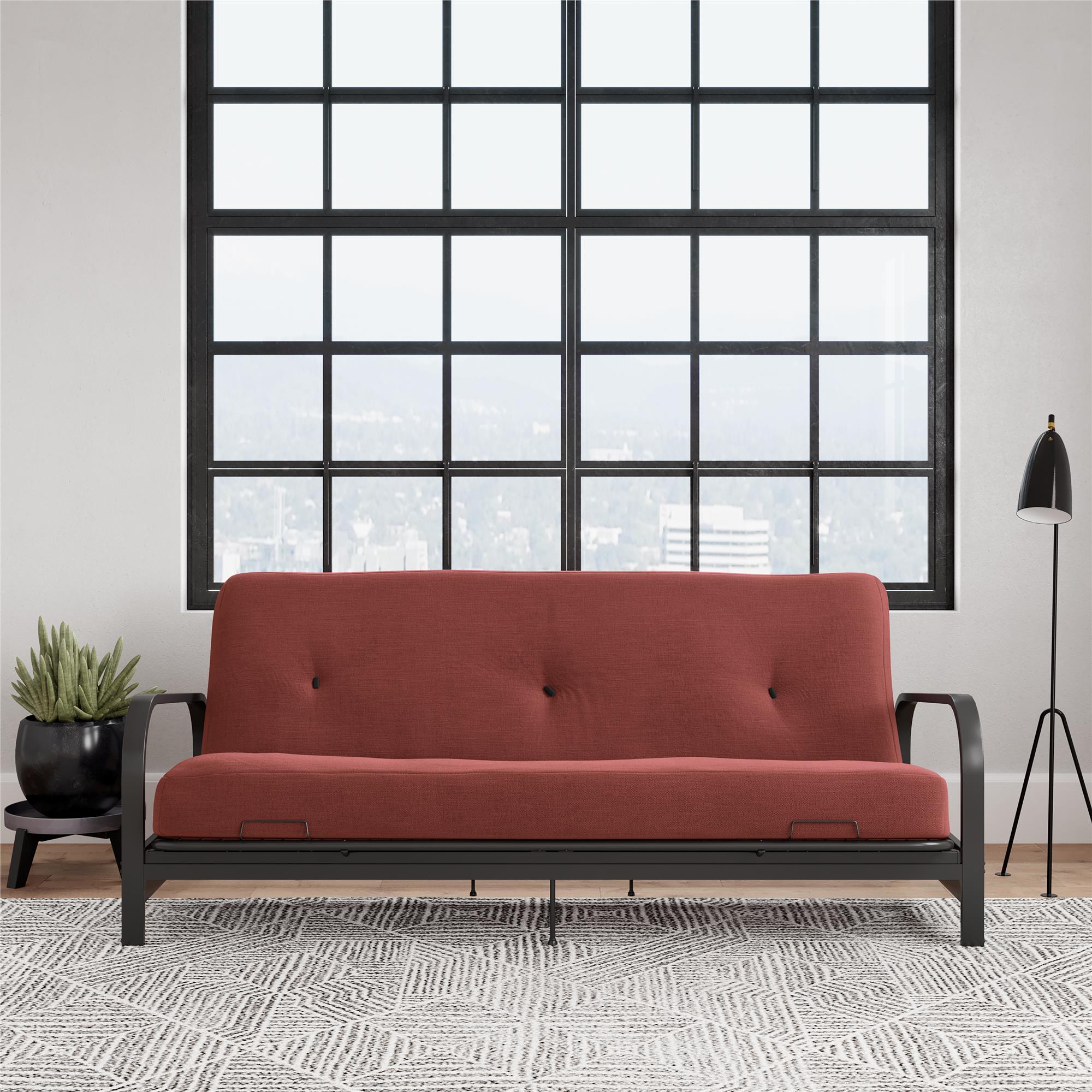 DHP Cleo Black Metal Arm Full Size Futon Frame with 6” Red Mattress - image 3 of 9