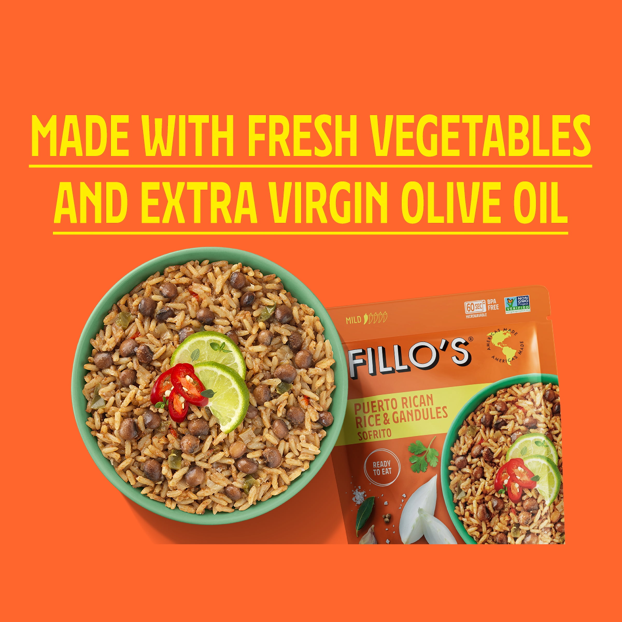 FILLO'S Puerto Rican Rice and Pigeon Peas Gandules, 8 oz, 6 Count