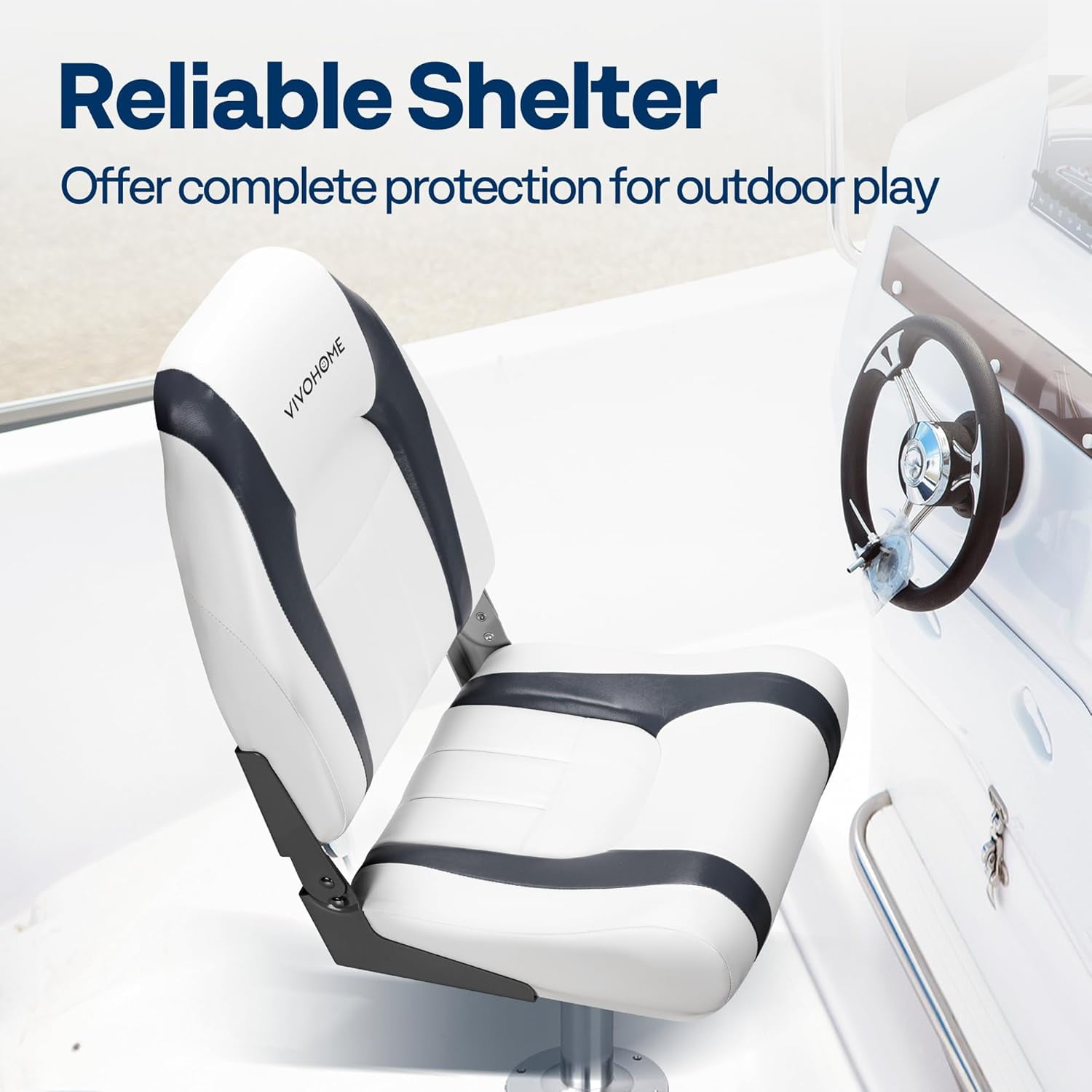 SPECSTAR Folding High Back Boat Seats 2 Pack, Waterproof Boat Captain Chairs, 4 Mounting Screws Included, White and Gray