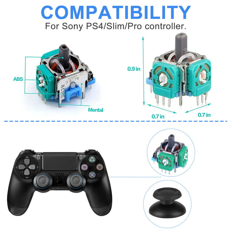 EEEkit 4Pcs 3D Analog Joystick Kits Fit for Sony Playstation 4 Sony PS4/Slim/Pro  Controller, with Screwdriver Repair Kits Parts, 4 Mushroom Caps, 4  Fluorescent Button Caps 
