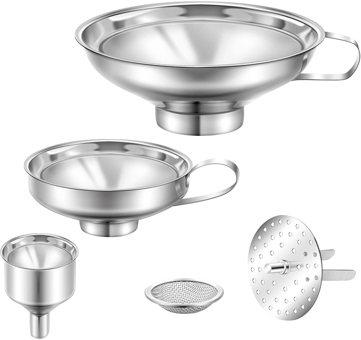 5 Pieces Stainless Steel Funnels Set Canning Funnel Fine Mesh Strainer Mesh  Filter Compatible with Wide and Regular Narrow Mouth Mason Jar - Walmart.com