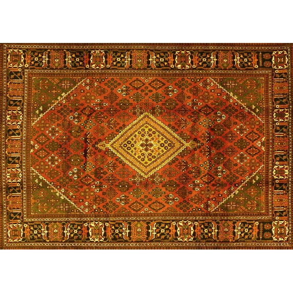 Ahgly Company Machine Washable Indoor Rectangle Persian Yellow Traditional Area Rugs, 3' x 5'