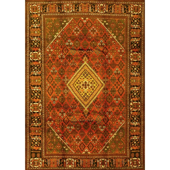 Ahgly Company Machine Washable Indoor Rectangle Persian Yellow Traditional Area Rugs, 5' x 7'