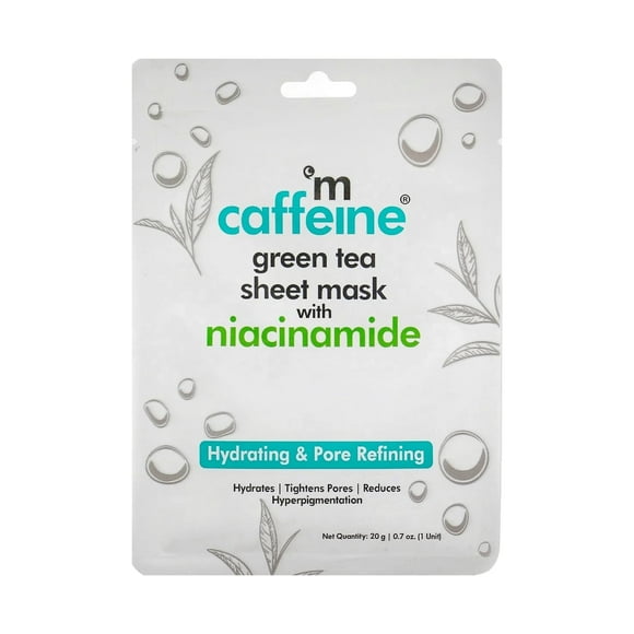 Mascarilla facial de té verde con cafeína y niacinamida: mascarilla hidratante para cerrar los poros, reduce la hiperpigmentación y mejora la textura de la piel (1 unidad)