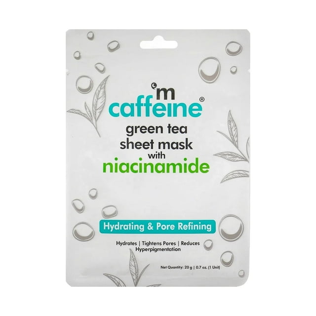 Mascarilla facial de té verde con cafeína y niacinamida: mascarilla hidratante para cerrar los poros, reduce la hiperpigmentación y mejora la textura de la piel (1 unidad)