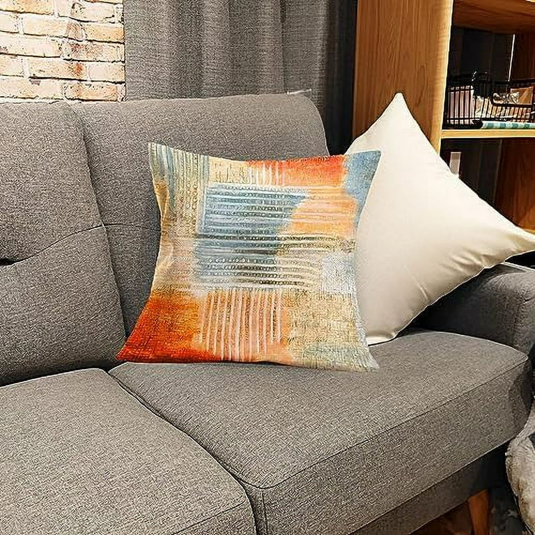 Orange Abstract Throw Pillow Covers 16x16 Set of 2 Rust Colorful Decorative Cushion Cases Mid Century Modern Decor Fall Living Room Pillows for Couch Gray Blue Art Painting Rust Colored S Walmart