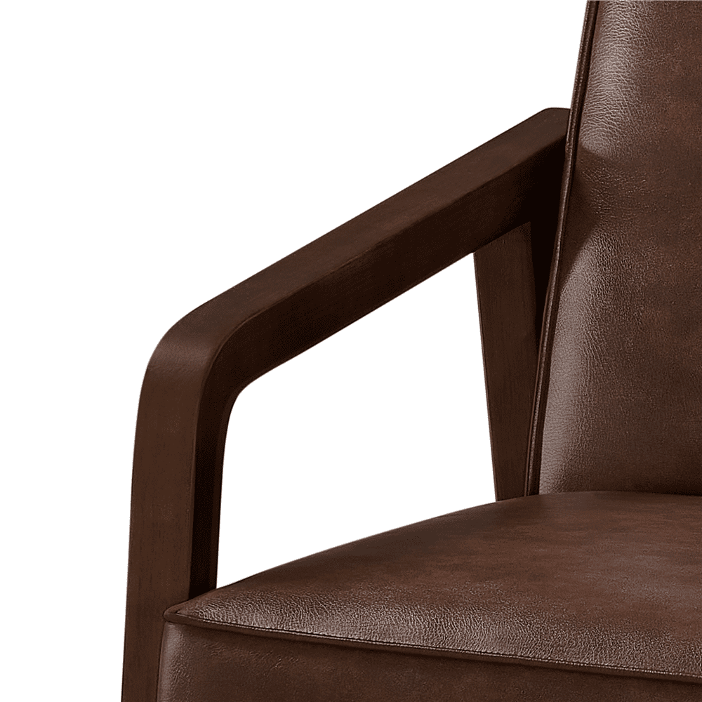 Renwick Mid-Century Modern Upholstered Faux Leather Armchair, Dark Brown