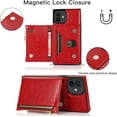 thumbnail image 3 of Case for iPhone 12/iPhone 12 Pro 6.1 inch, PU Leather Zipper Wallet Case with Card Holder Slots with Crossbody Wrist Strap Kickstand Magnetic Clasp Bumper Flip Case Cover - Red, 3 of 15