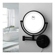 8'' Wall Mounted Makeup Mirror, Matte Black Makeup Mirror LED Wall Mount Folding Double Side LED Light Mirror 3X Magnification Mirror