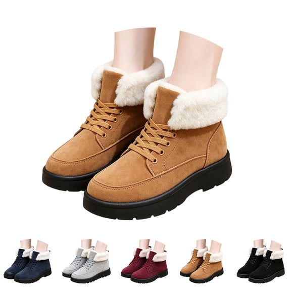 Noothes Warm Winter Boots for Women, Fleece Lined High Top Ankle Booties Non Slip Platform Snow Boots for Ladies Cold Weather Comfortable Outdoor