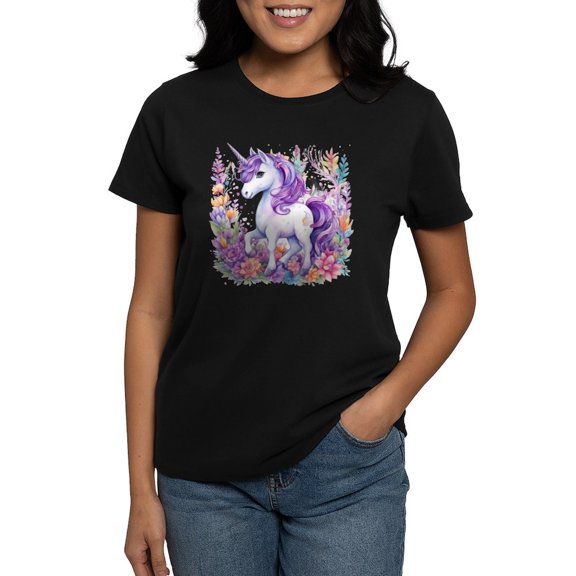 CafePress - Adorable Floral Unicorn T Shirt - Women's Traditional Fit Dark T-Shirt