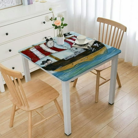 FANNA Pirate Square Table Cover Oil Resistant Wear Resistant Reusable Desktop Protection Waterproof Fabric 100% Polyester 52*52