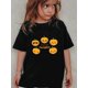 thumbnail image 1 of Halloween T-shirt - Cute Smiling & Frowning Face Pumpkins with Hearts & Bats, Soft Breathable Knit Cotton Round Neck Short Sleeve Top for Fall, Back-to-School, Halloween Party Outfits, 1 of 6